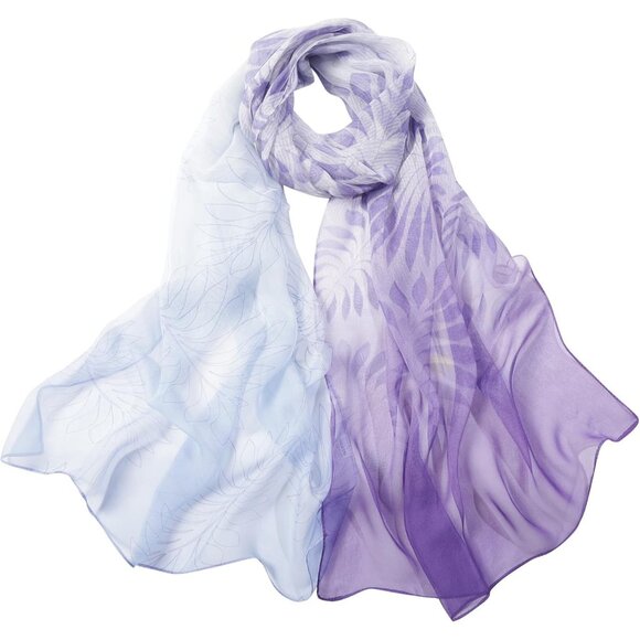 Women's Purple Blue Fashion Lightweight Head Scarf Floral Print Chiffon Scarves - Picture 2 of 7